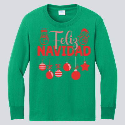 Youth Long Sleeve Shirt - Winter Holidays - Feliz Festive - Red Thumbnail