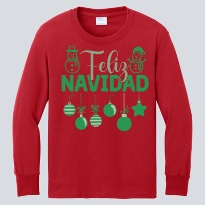 Youth Long Sleeve Shirt - Winter Holidays - Feliz Festive - Green Thumbnail