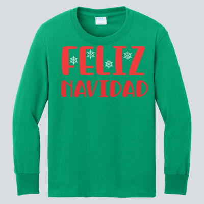Youth Long Sleeve Shirt - Winter Holidays - Feliz Navidad - Red Thumbnail