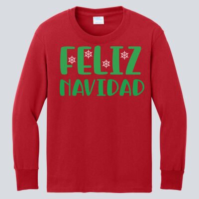 Youth Long Sleeve Shirt - Winter Holidays - Feliz Navidad - Green Thumbnail