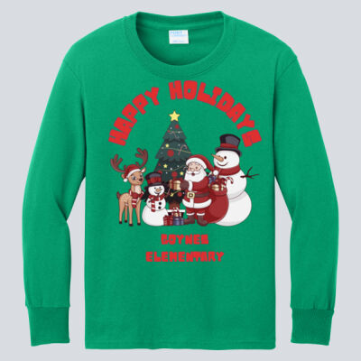Youth Long Sleeve Shirt - Winter Holidays - Happy Holidays - Red Thumbnail